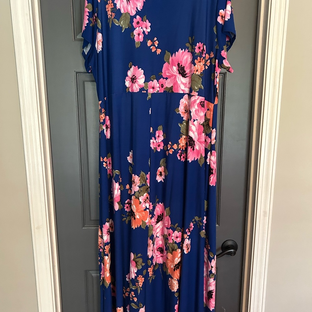 Floral Wrap Summer high low Dress in Blue with Pink & Coral Flowers super comfy - Picture 2 of 7